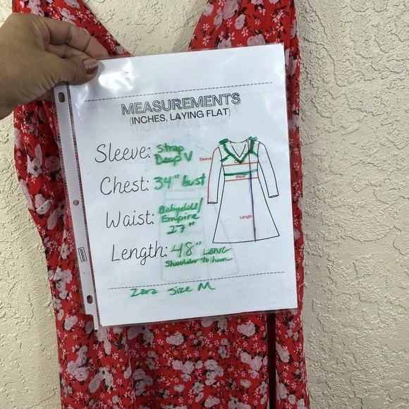 Zara Babydoll Maxi Sundress Red Floral V Neck Sleeveless Size M Coquette Fairy - Picture 14 of 15